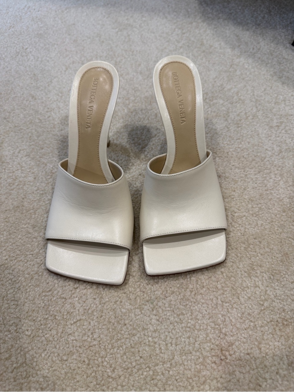 Bottega Veneta Off-White Leather Square-Toe Mule Heels